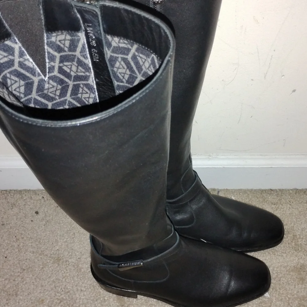 Aquatalia Italian Jessa Black Leather Riding Boot Black Leather Stretch SZ:6.5..